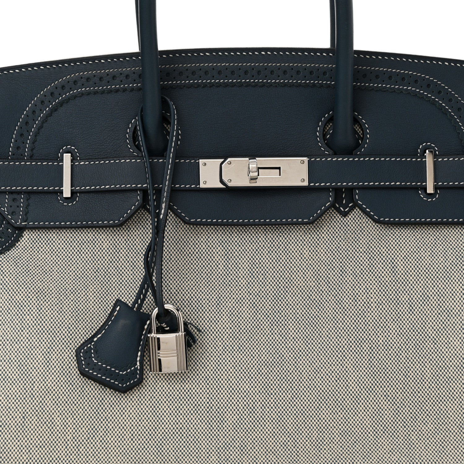 Hermes Swift Toile Ghillies Birkin 35  Bleu Saphir 8 of 13