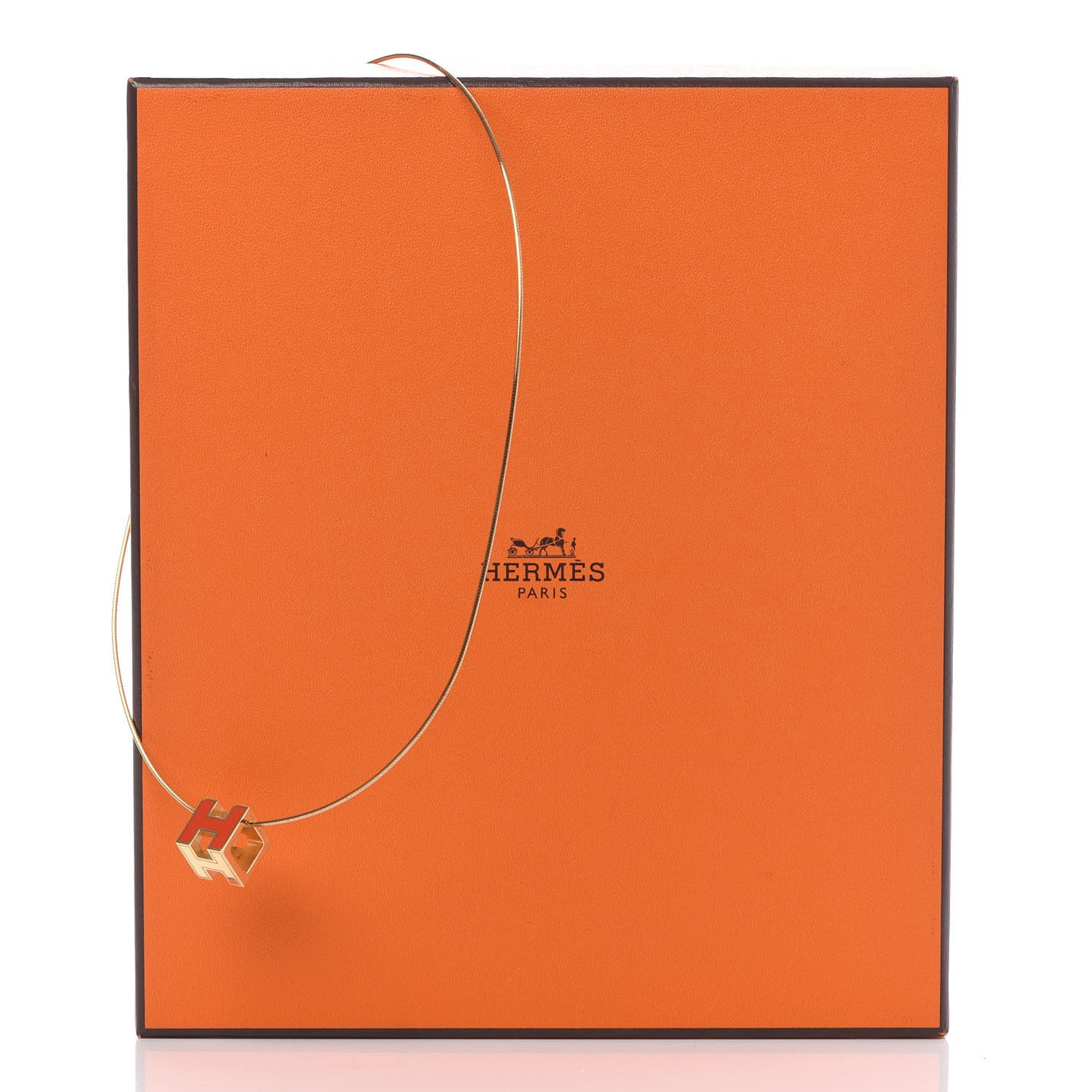 Gold Lacquered Cage d'H Pendant Necklace Orange Fonce