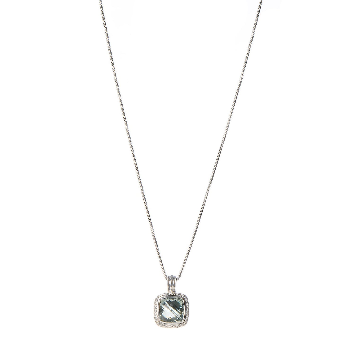 Sterling Silver Diamond Prasiolite 14mm Albion Pendant Necklace