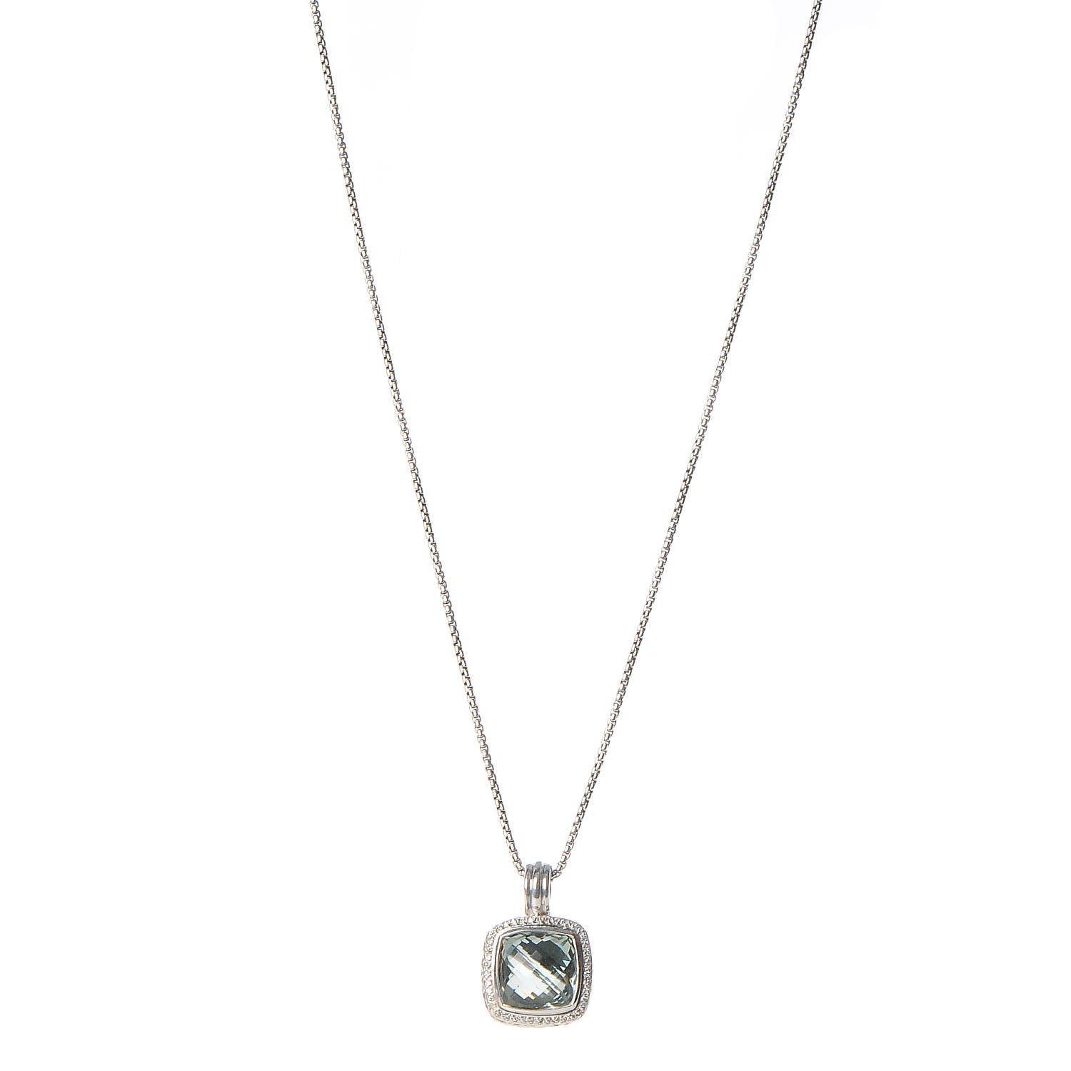 David Yurman Sterling Silver Diamond Prasiolite 14mm Albion Pendant Necklace 1 of 9