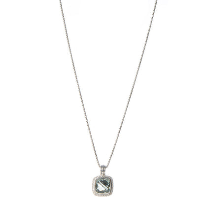 David Yurman Sterling Silver Diamond Prasiolite 14mm Albion Pendant Necklace 1 of 9