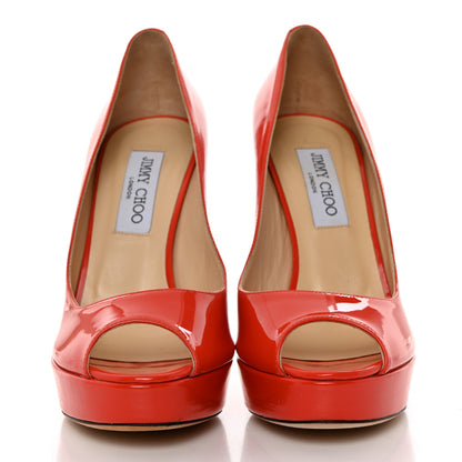 Jimmy Choo Patent Calfskin Crown 120 Peep Toe Platform Pumps 38 Tangerine 2 of 8
