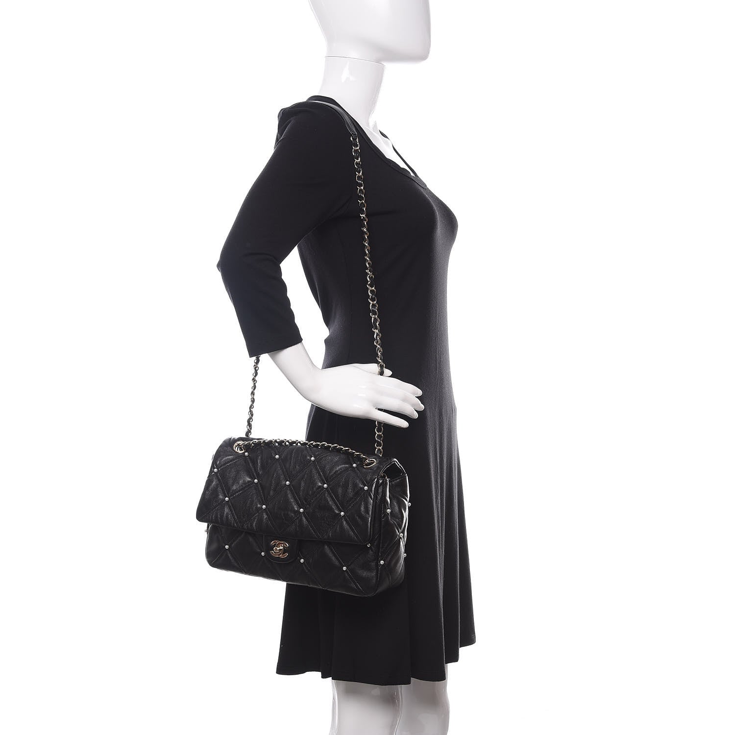 Chanel Lambskin Quilted Pearl Studded Flap Black 2 of 12
