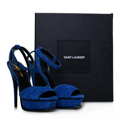 Saint Laurent Kid Scamosciato Tribute 105 Open Toe Platform Sandals 35.5 Bleu Majorelle 9 of 9