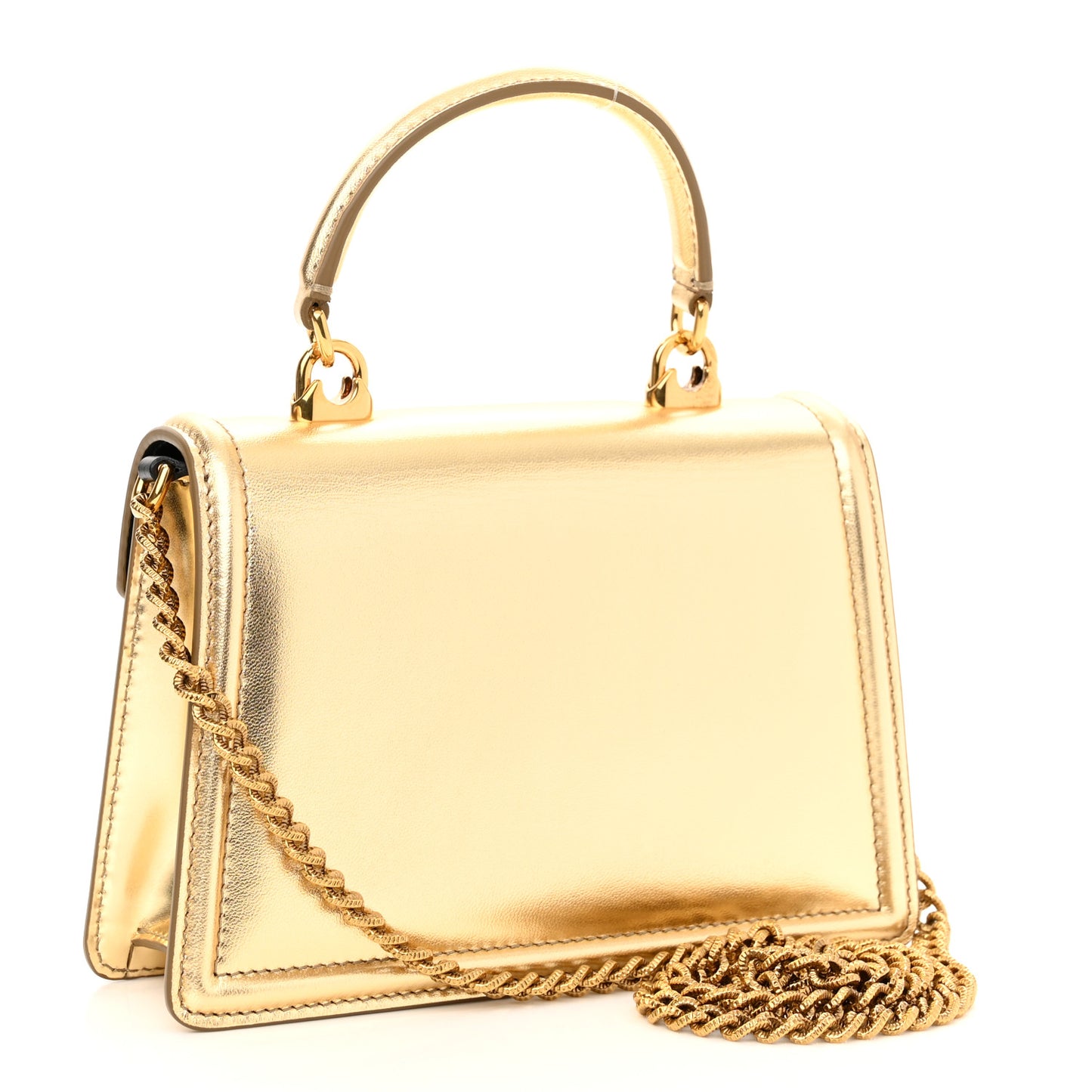 Metallic Nappa Small Devotion Envelope Top Handle Bag Gold