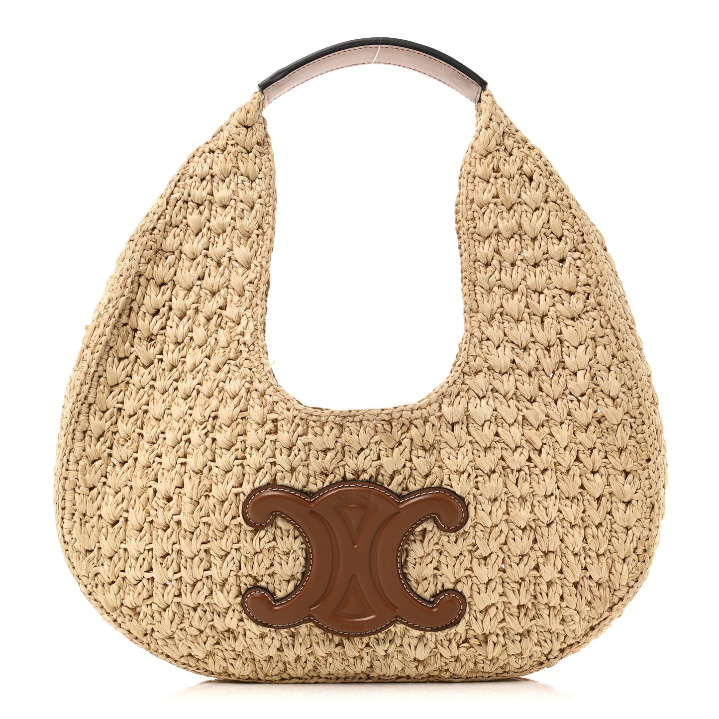 Raffia Calfskin Triomphe Panier Hobo Bag Natural Tan