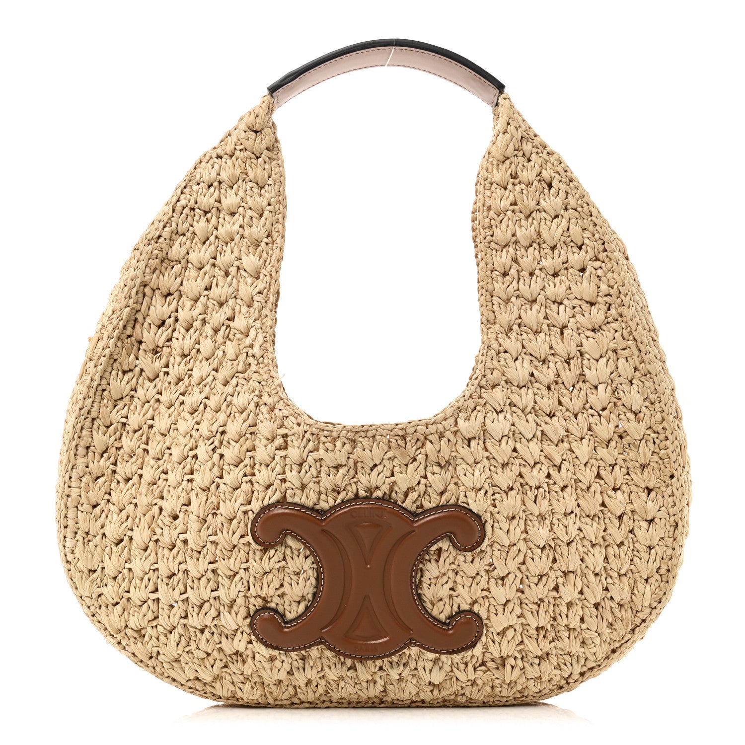 Celine Raffia Calfskin Triomphe Panier Hobo Bag Natural Tan 1 of 9