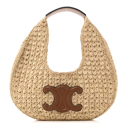 Celine Raffia Calfskin Triomphe Panier Hobo Bag Natural Tan 1 of 9