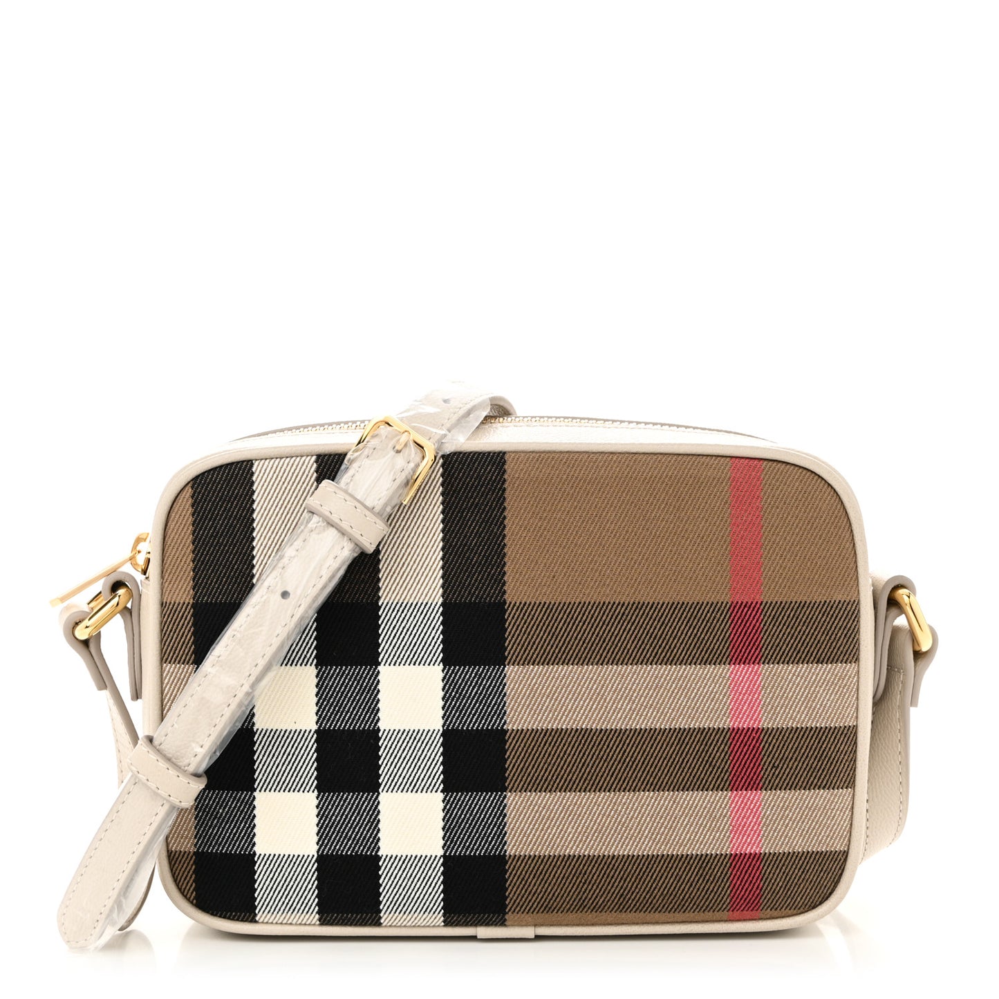 Calfskin House Check Small Camera Bag Limestone