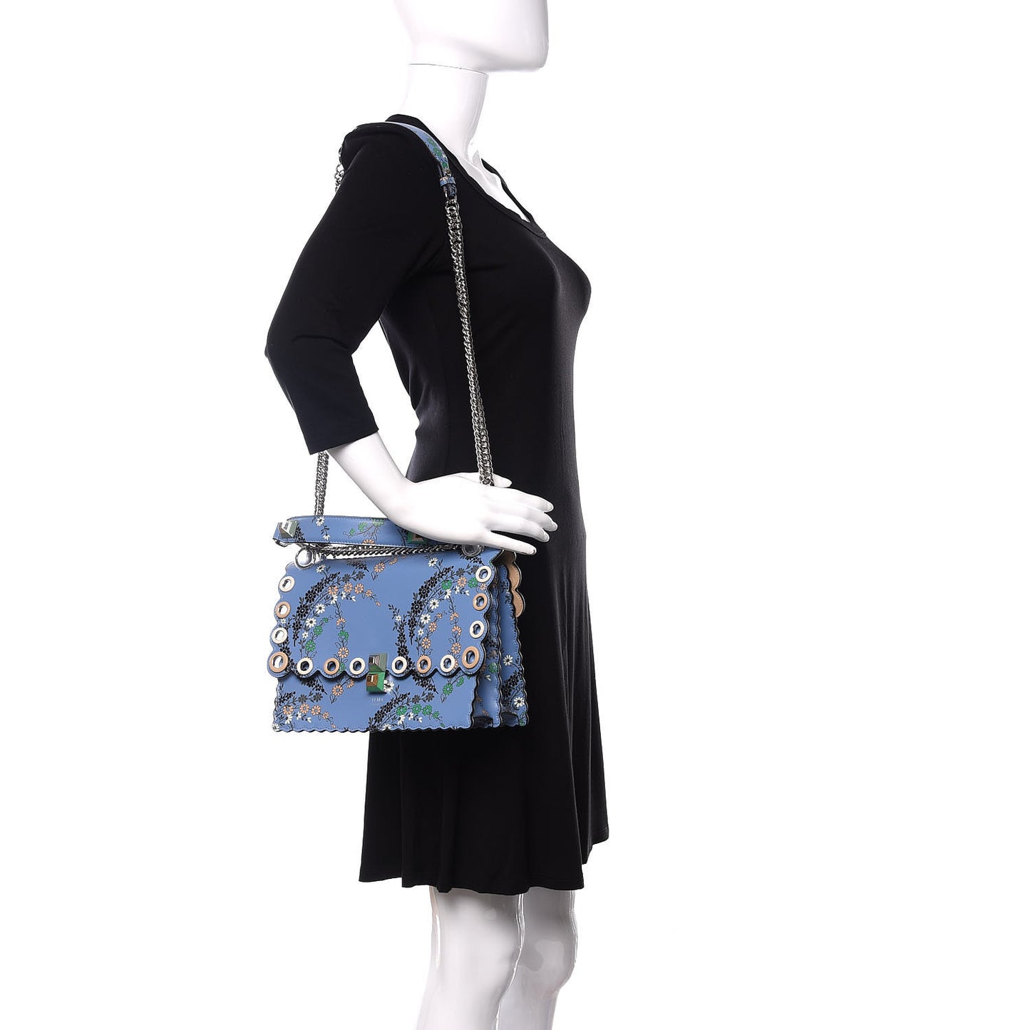 Vitello Liberty Japanese Blossom Scalloped Studded Grommet Kan I Shoulder Bag Nebula Multicolor