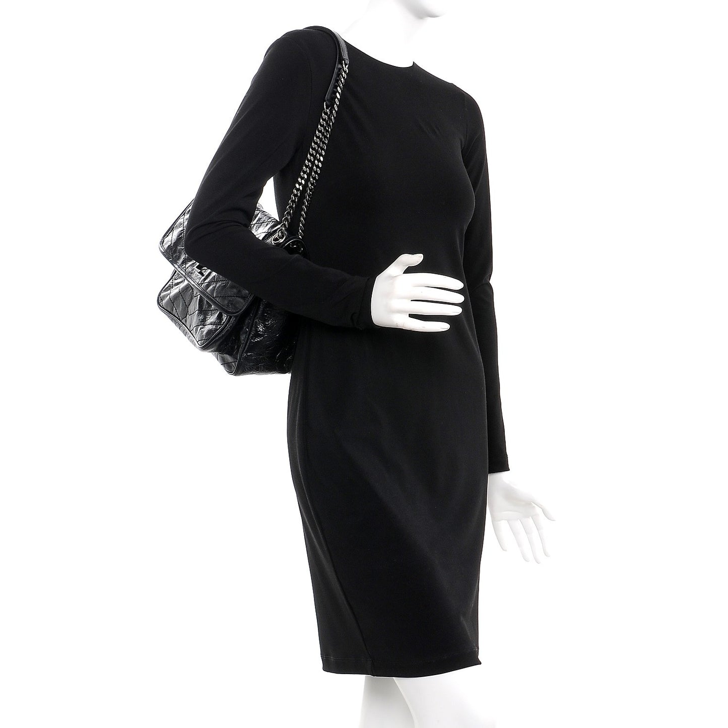 Crinkled Calfskin Matelasse Monogram Medium Niki Chain Satchel Black