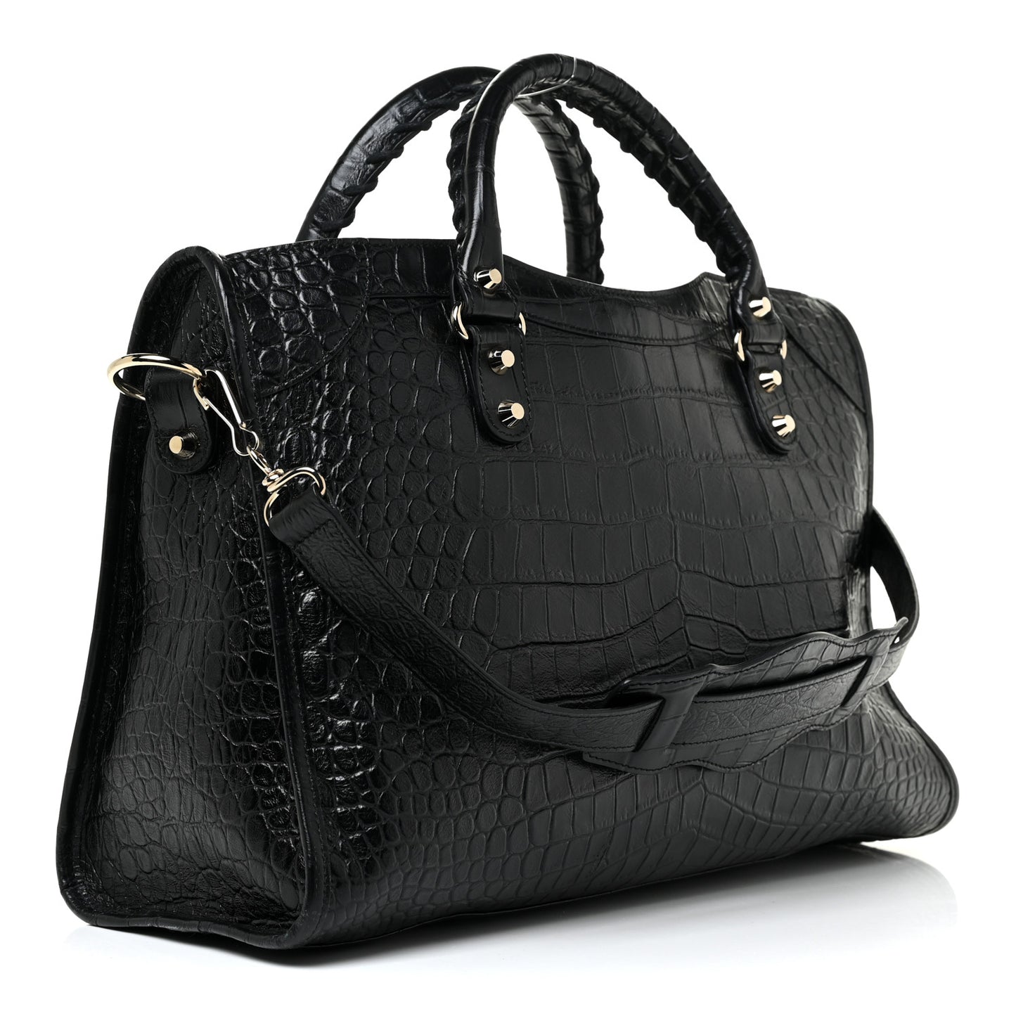 Calfskin Crocodile Embossed Classic Hardware City Black