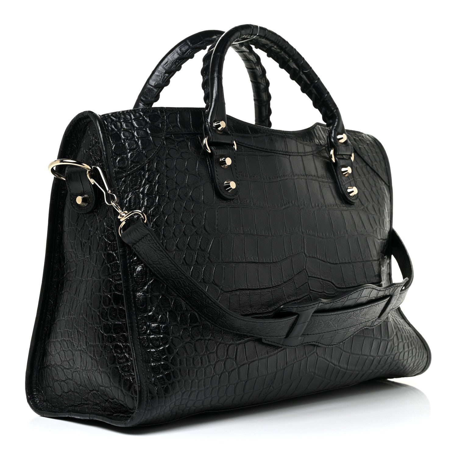 Balenciaga Calfskin Crocodile Embossed Classic Hardware City Black 6 of 24