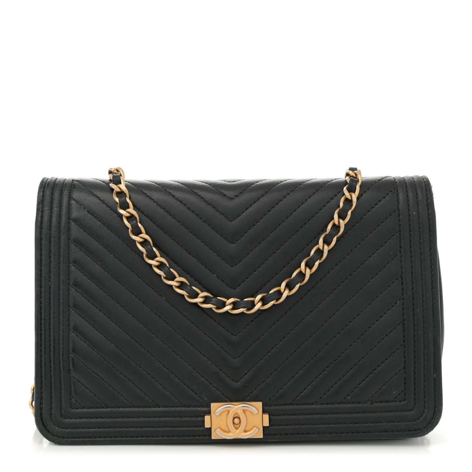 Chanel Caviar Chevron Quilted Boy Wallet On Chain WOC Black 1 of 12