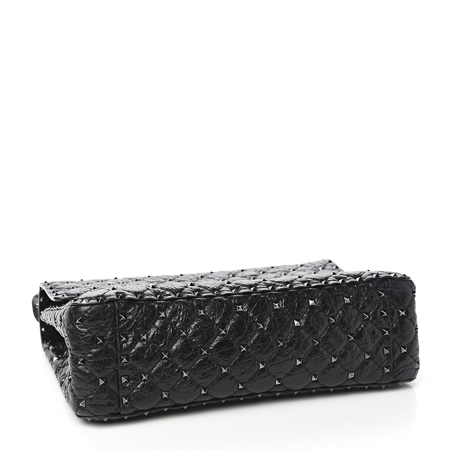 Craquele Nappa Large Rockstud Spike Shoulder Bag Black