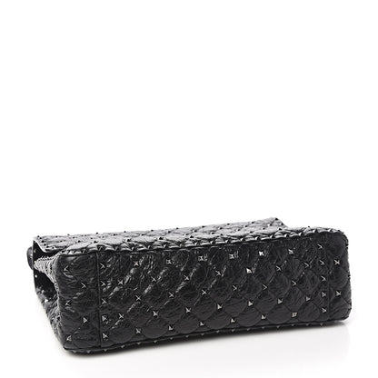 Valentino Garavani Craquele Nappa Large Rockstud Spike Shoulder Bag Black 3 of 9