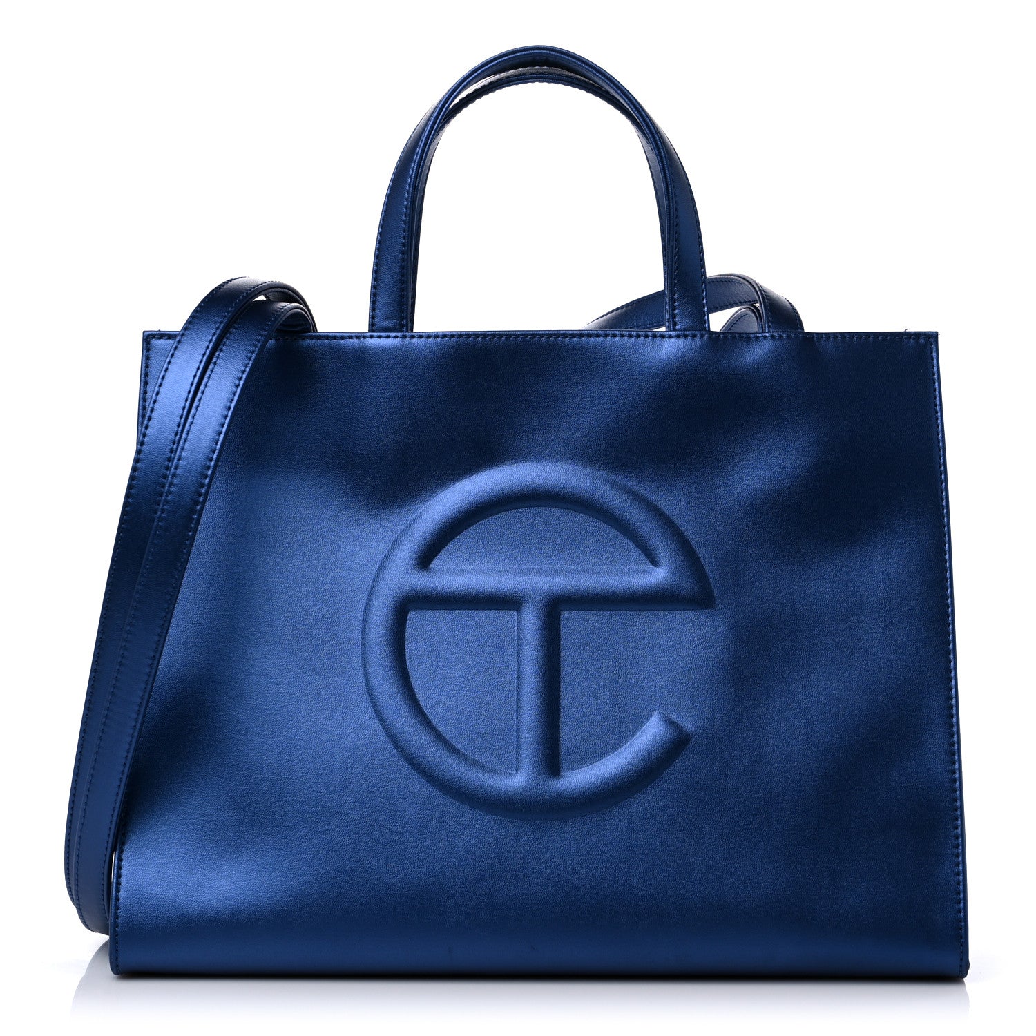 Telfar Metallic Vegan Leather Medium Shopping Bag Cobalt 1 of 10