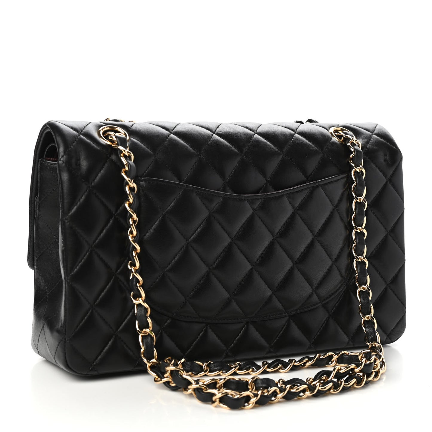 Lambskin Quilted Medium Double Flap Black