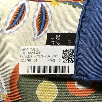 Hermes Silk Twill Duo Cosmique Scarf 90 Bleu Moyen Vert Ocre 3 of 6