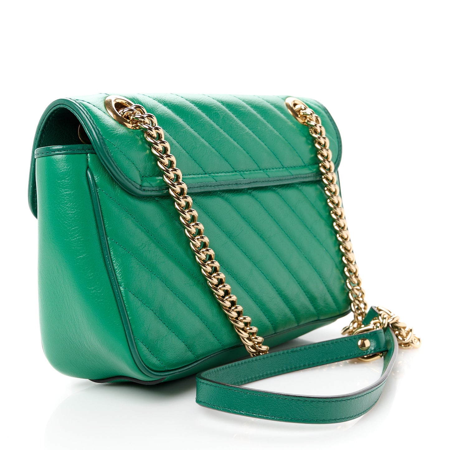 Azalea Calfskin Enamel Matelasse Diagonal Small Torchon GG Marmont Shoulder Bag New Shamarock Emerald