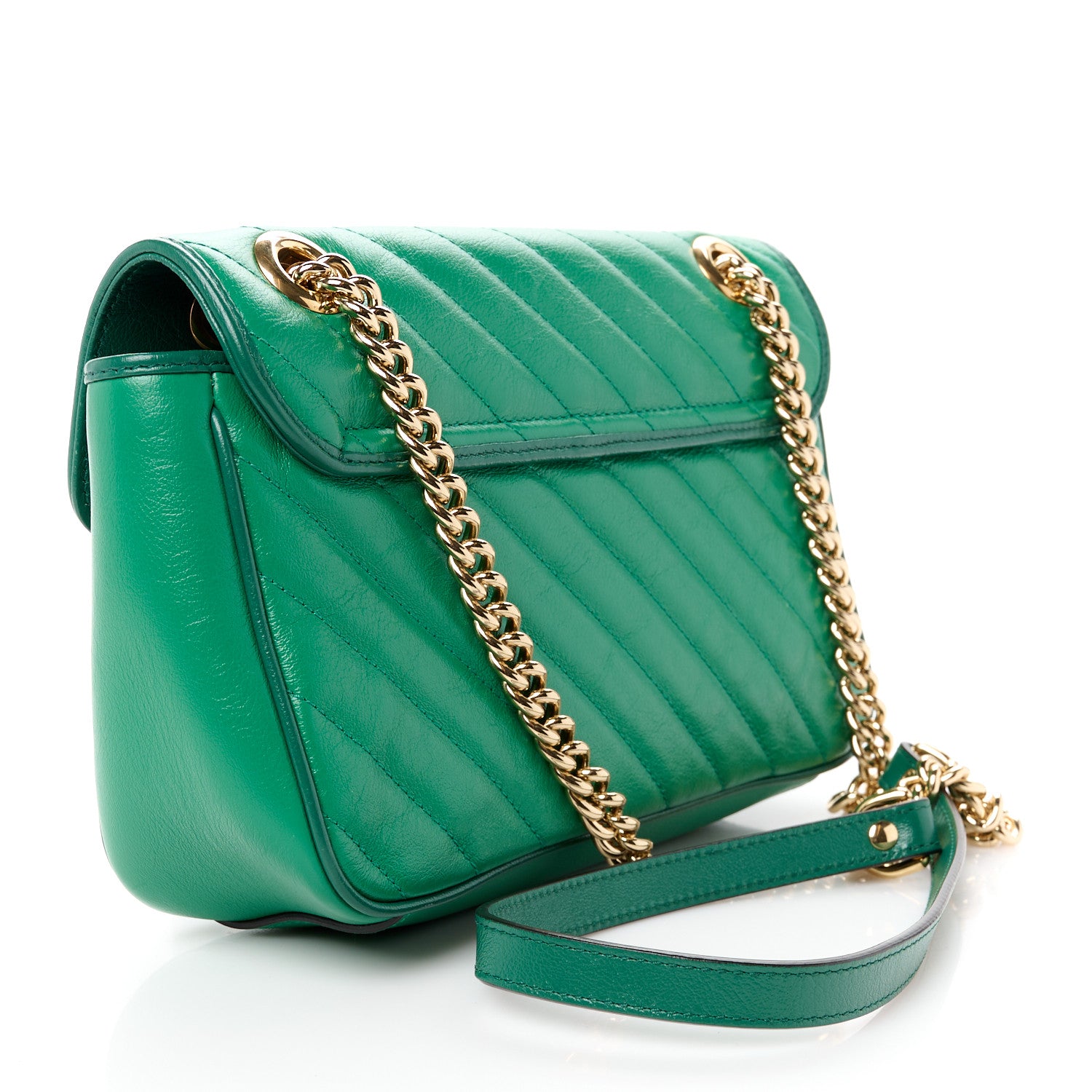 Gucci Azalea Calfskin Enamel Matelasse Diagonal Small Torchon GG Marmont Shoulder Bag New Shamarock Emerald 3 of 11