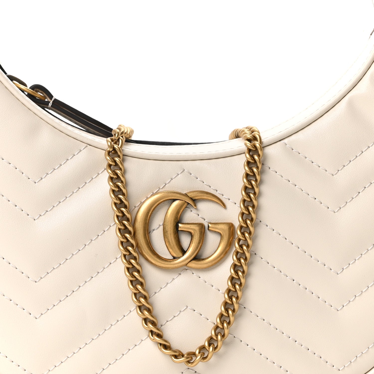 Gucci Calfskin Matelasse Chevron Mini GG Marmont Half Moon Hobo Mystic White 8 of 11
