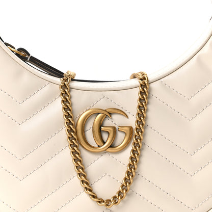 Gucci Calfskin Matelasse Chevron Mini GG Marmont Half Moon Hobo Mystic White 8 of 11