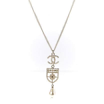 Chanel Resin Pearl CC Shield Drop Necklace Light Gold 1 of 5