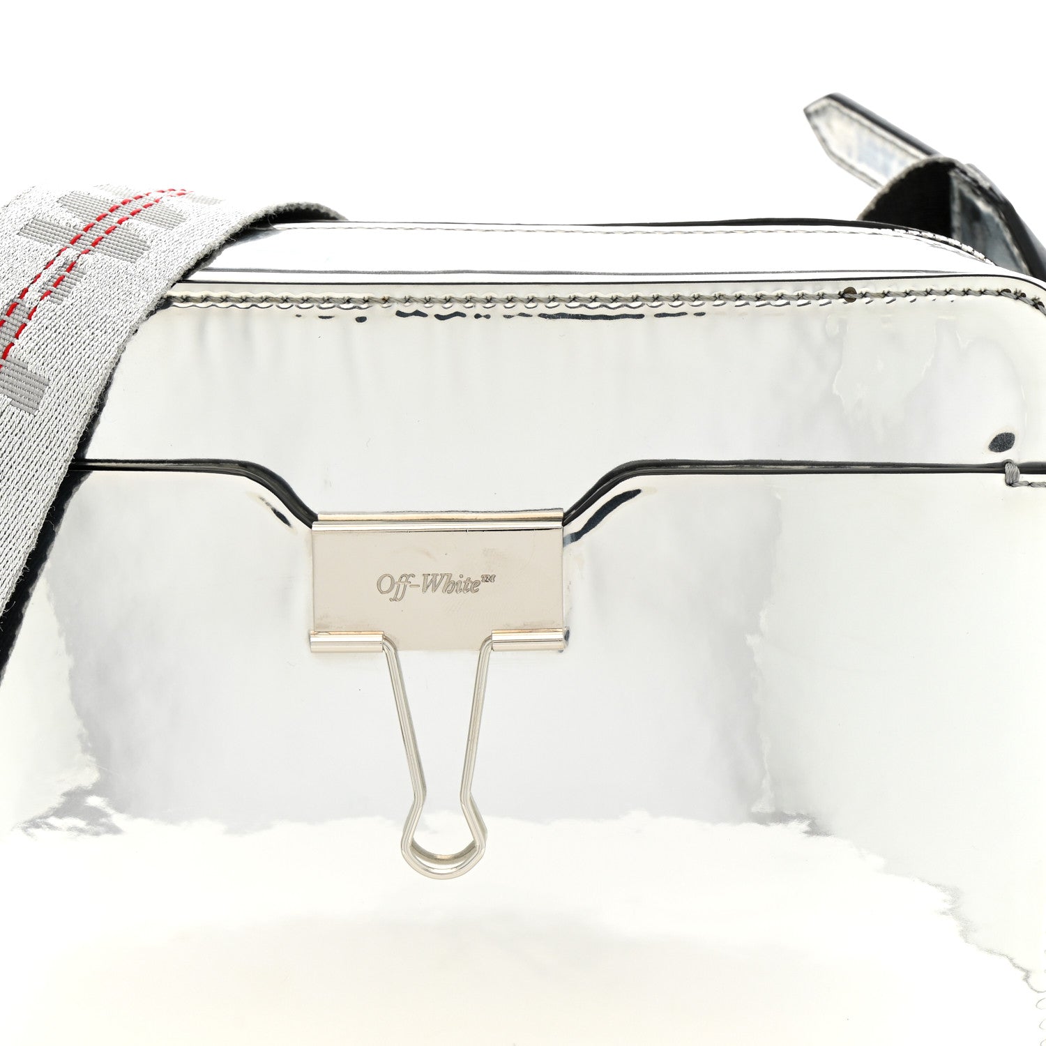 Off-White Patent Mirror Binder Clip Camera Belt Bag Silver 7 of 14