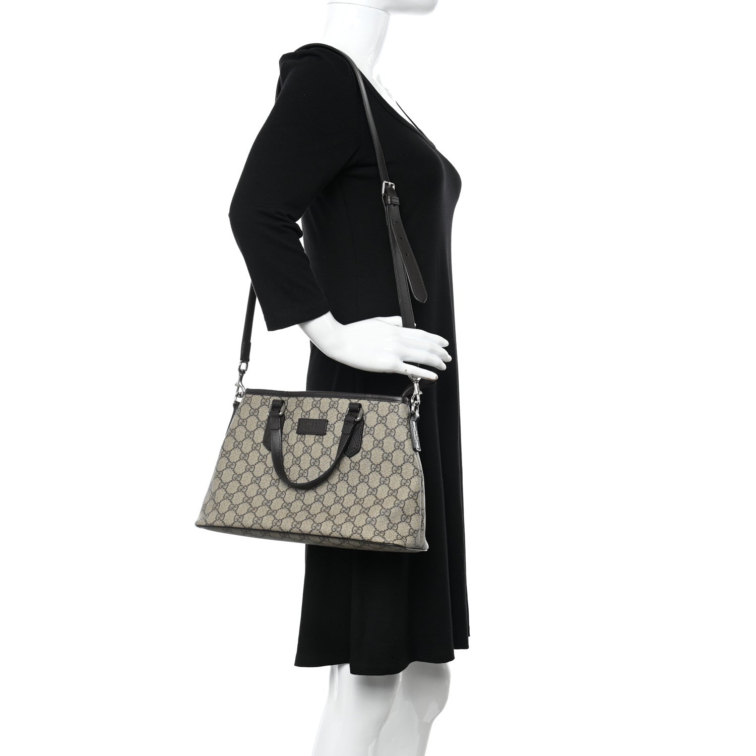 Gucci GG Supreme Monogram Small Zippered Tote Dark Brown 2 of 10