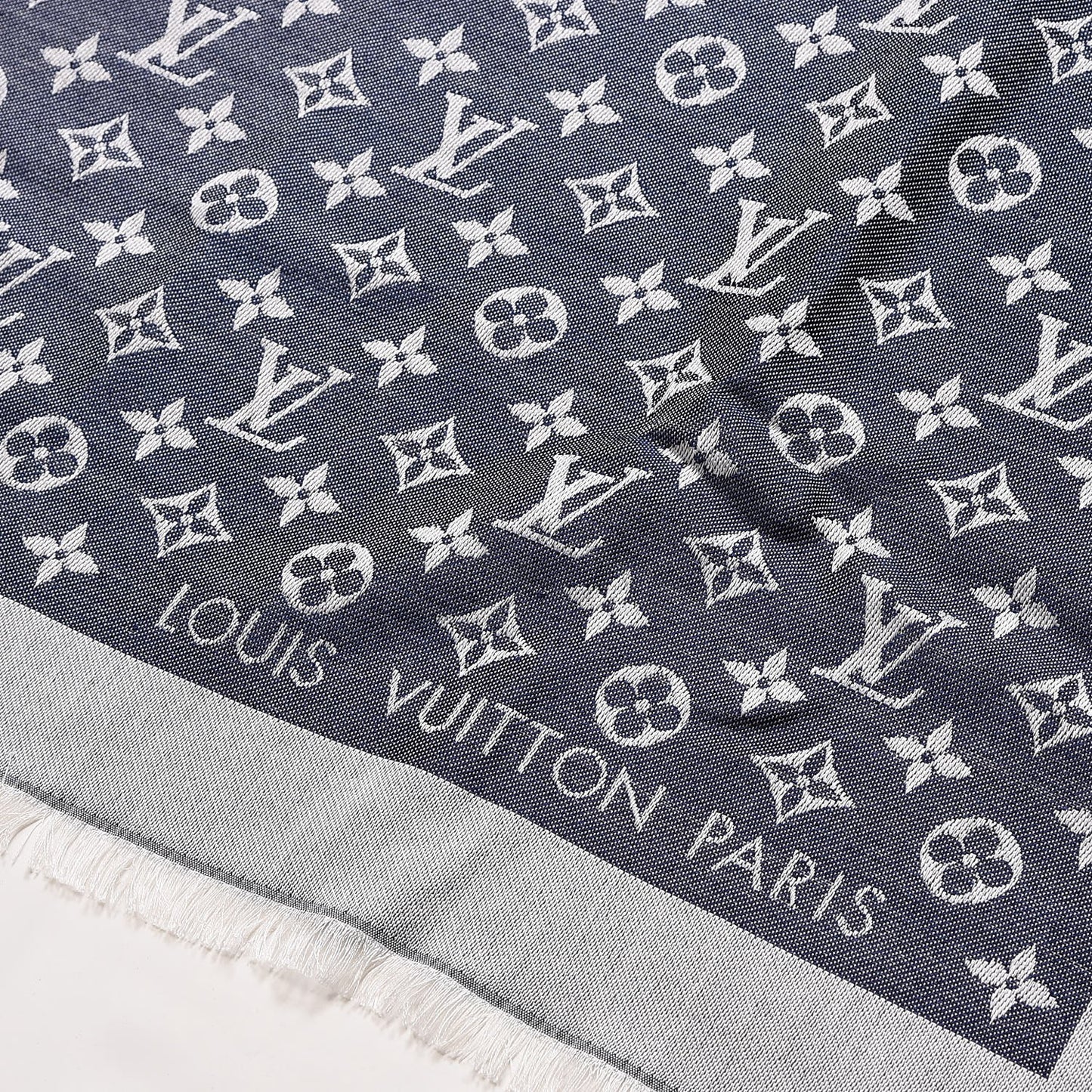 Silk Wool Monogram Denim Shawl Blue