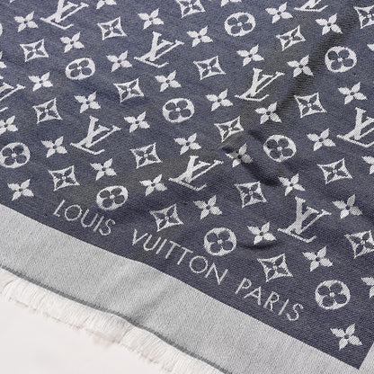 Louis Vuitton Silk Wool Monogram Denim Shawl Blue 3 of 4