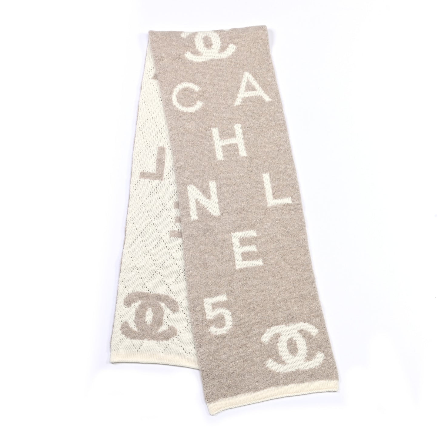 Wool Cashmere Silk CC Scarf Beige White