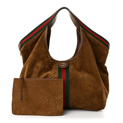 Gucci Suede GG Monogram Web Large Giglio Tote Brown 3 of 11