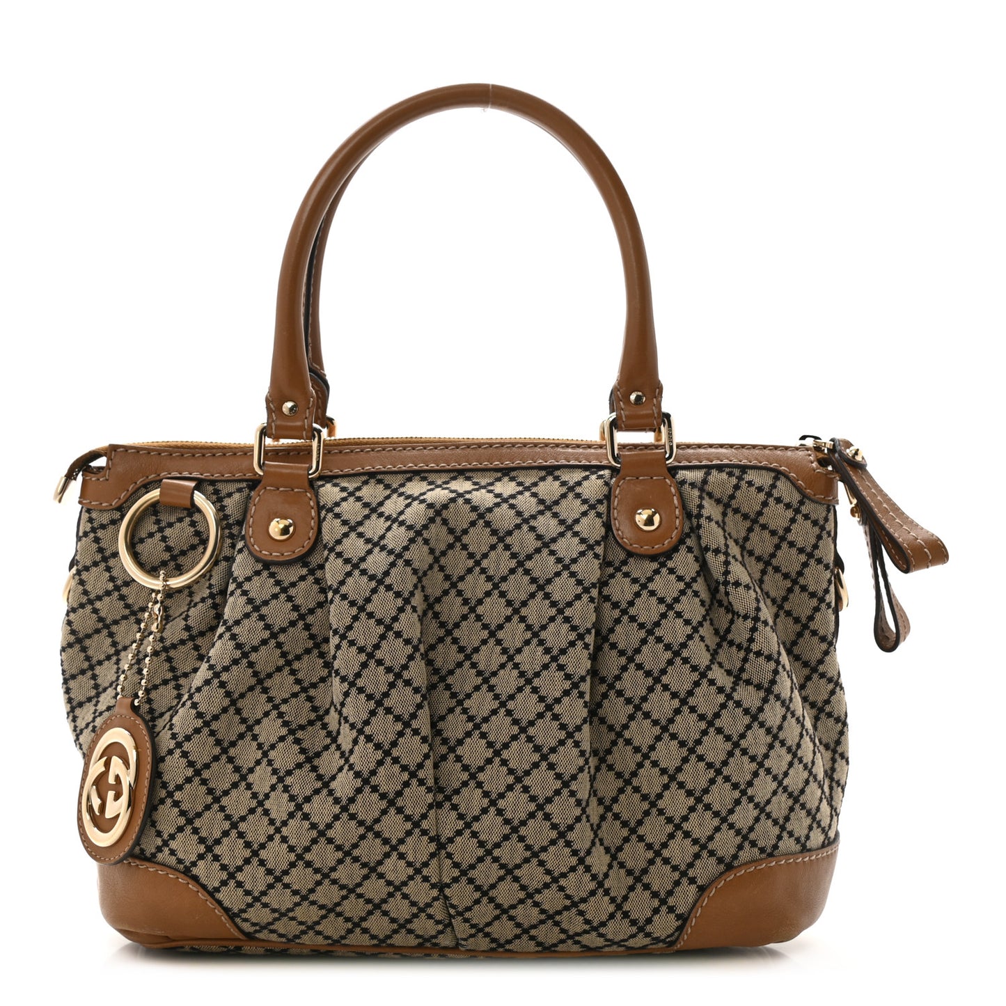 Diamante Medium Sukey Top Handle Bag Beige Brown
