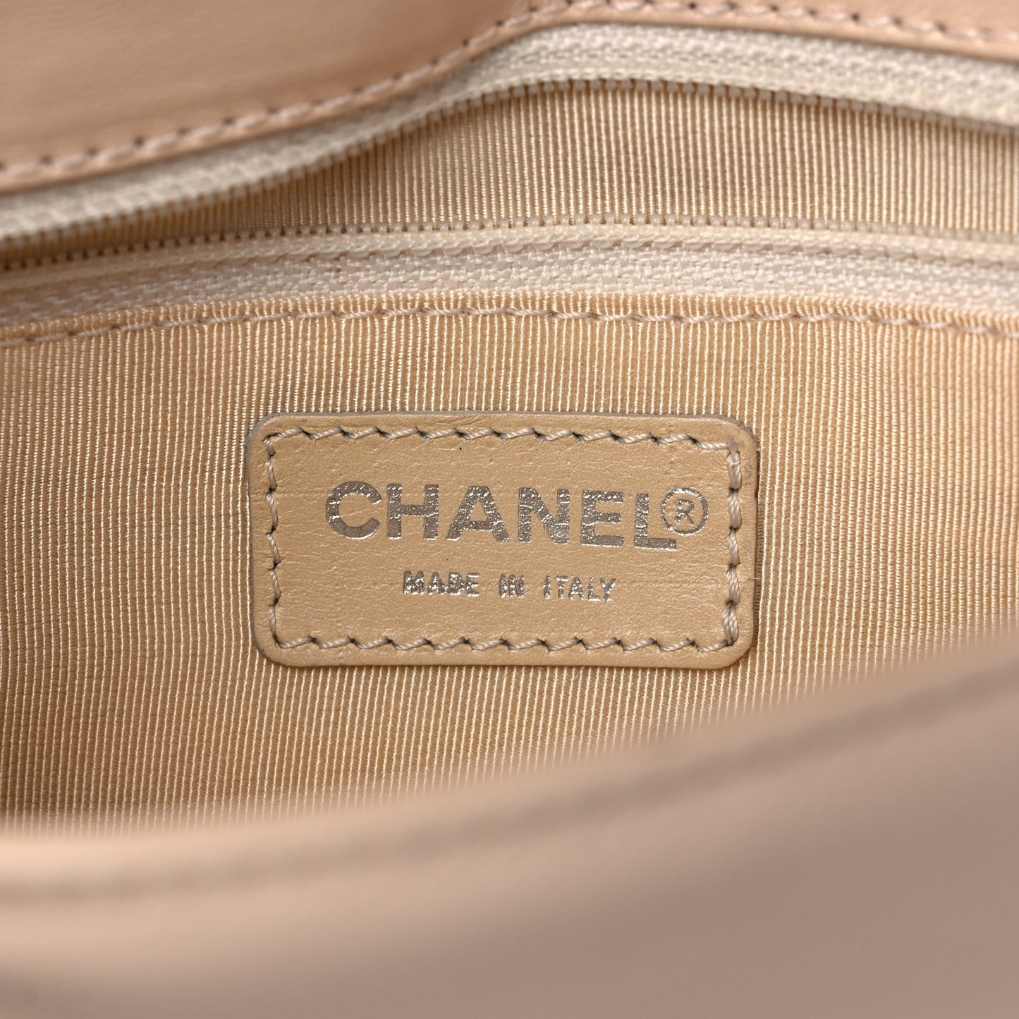 Lambskin Quilted CC Chocolate Bar Flap Beige