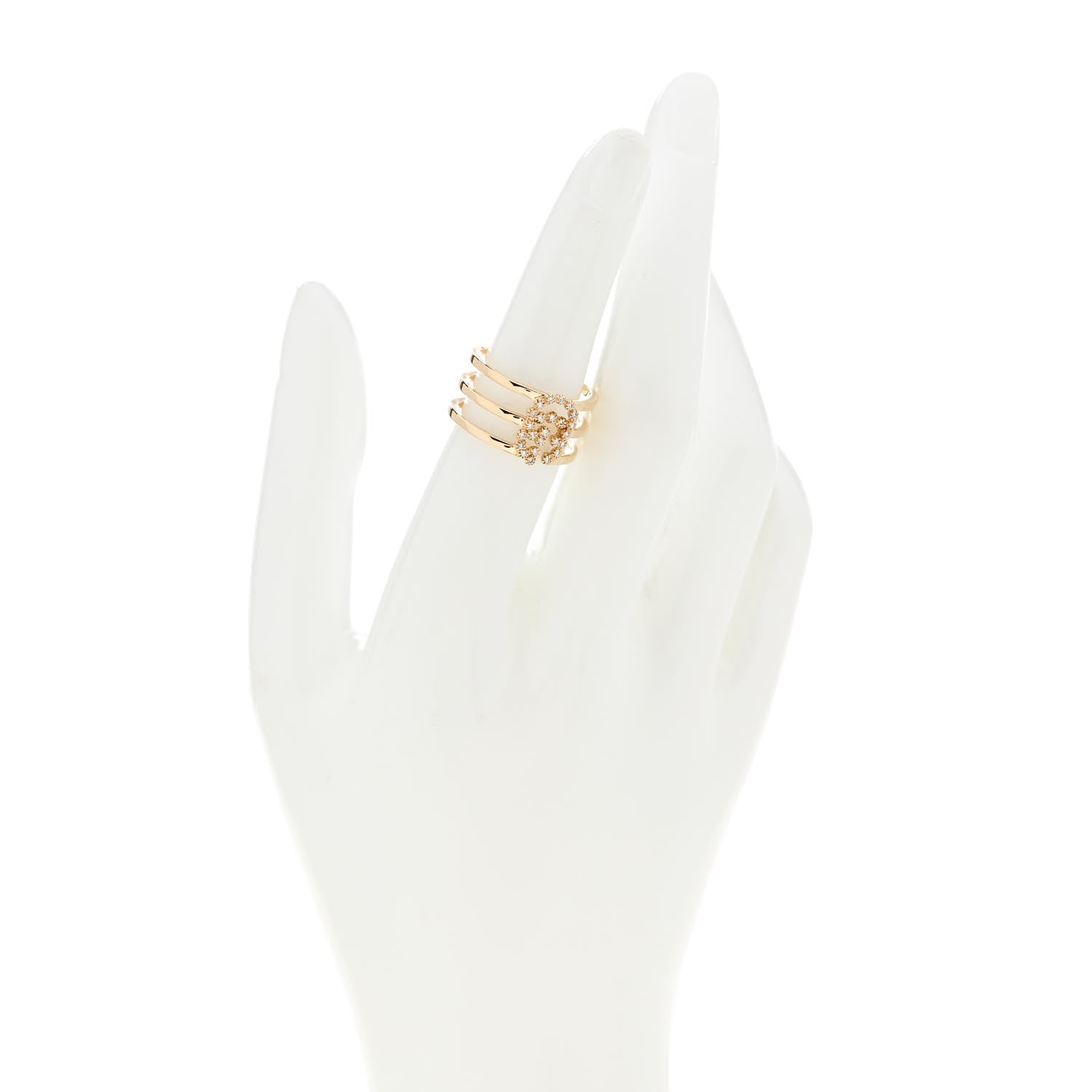 Gucci 18K Yellow Gold Diamond Running GG Triple Row Ring 53 6.25 2 of 5