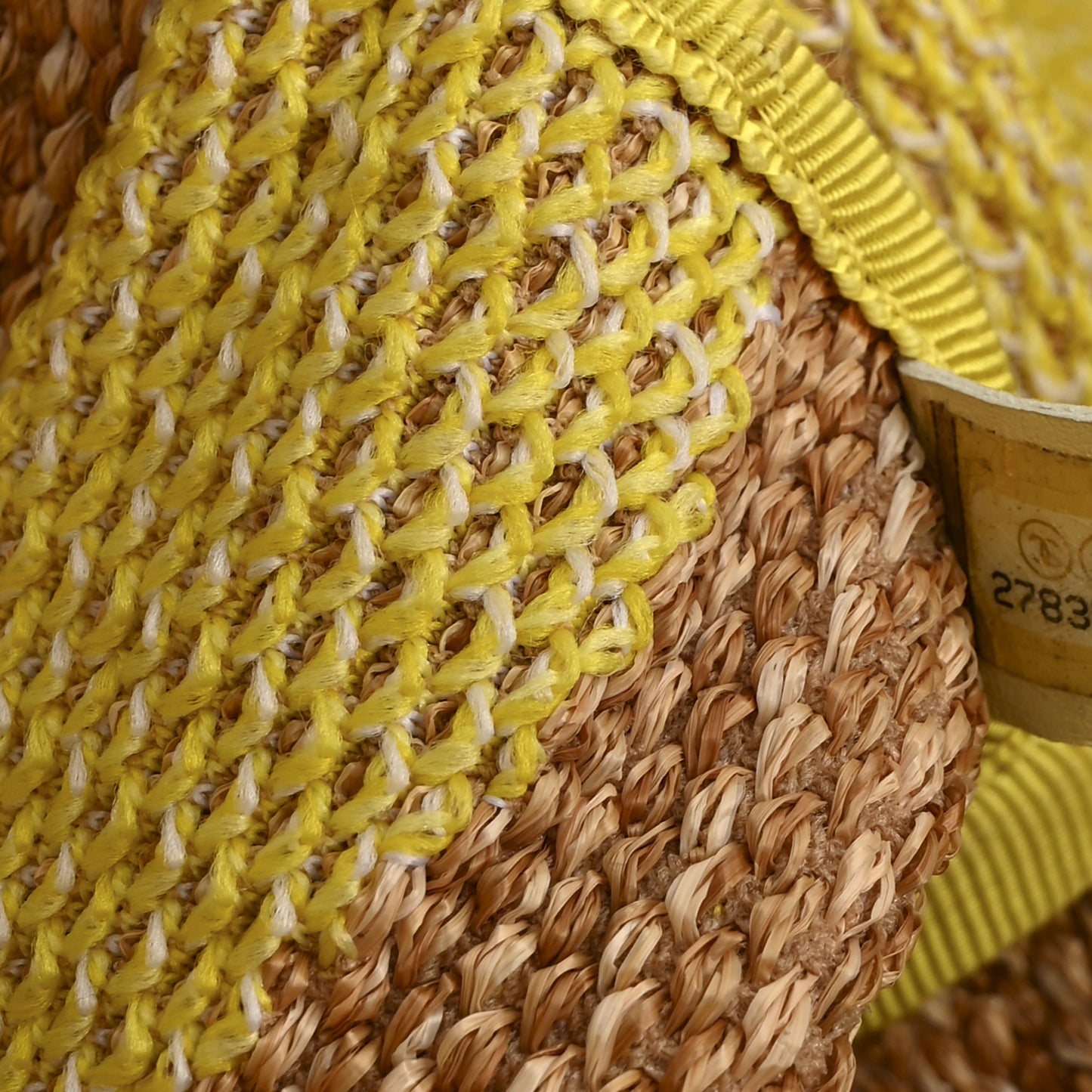 Mixed Fibers Large Shopping Bag Yellow Brown
