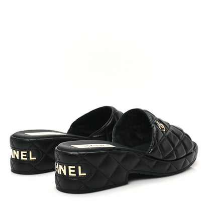 Chanel Lambskin Quilted CC Mules Wedge Sandals 40 Black 5 of 9