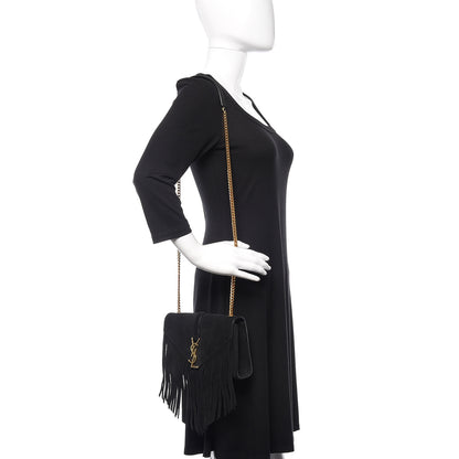 Saint Laurent Suede Fringe Small Monogram Satchel Black 2 of 9