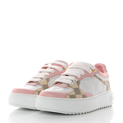 Louis Vuitton Monogram Embossed Calfskin Damier Azur Time Out Sneakers 35 Rose Clair Pink 3 of 8