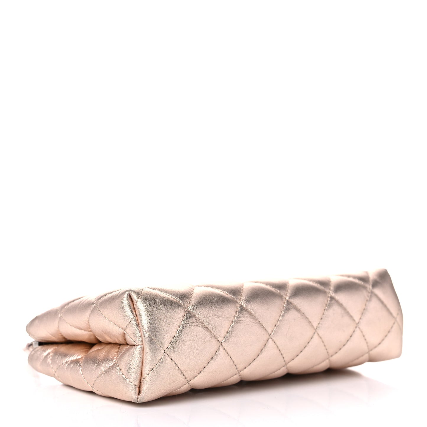 Metallic Lambskin Quilted Cosmetic Pouch Light Gold