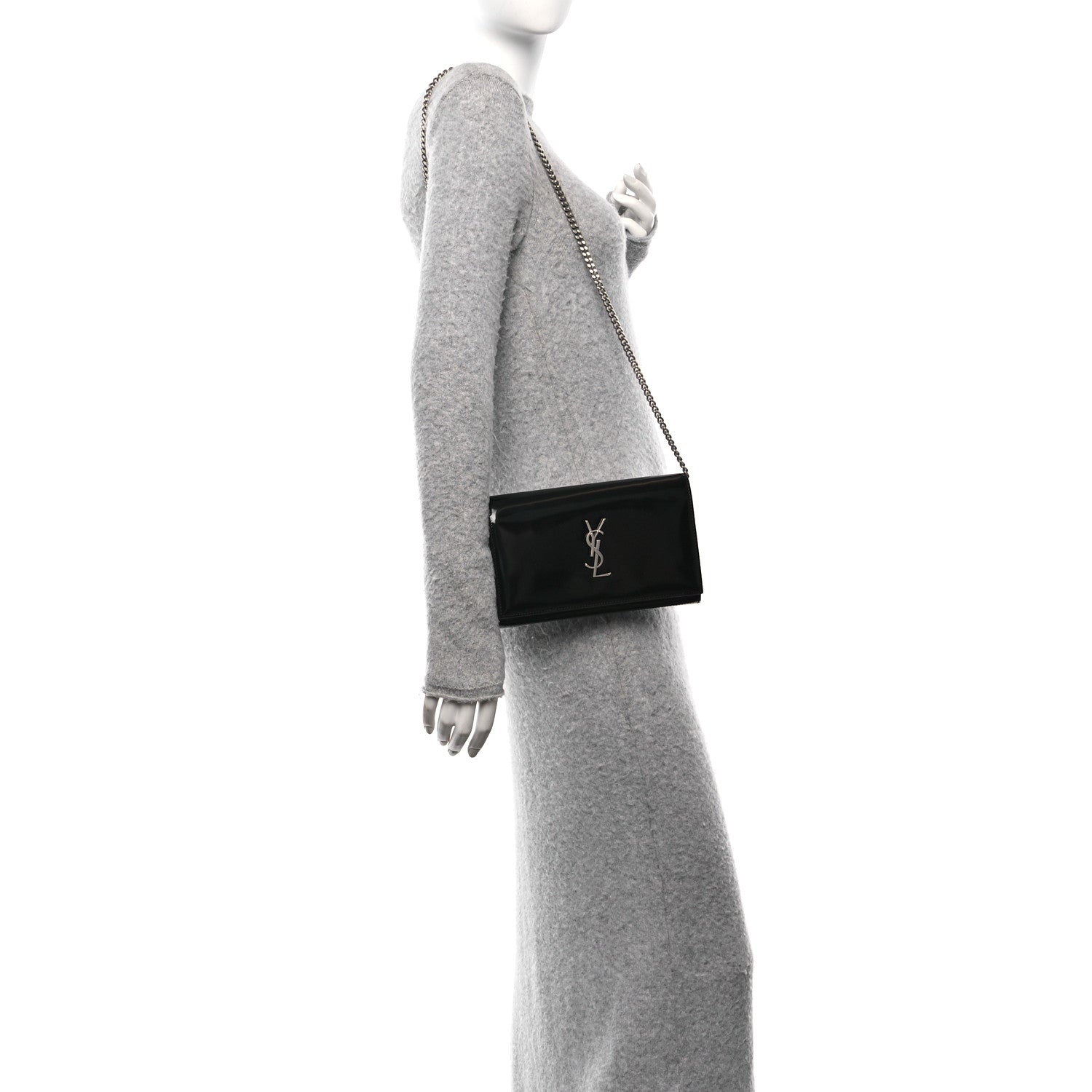 Saint Laurent Glazed Calfskin Cassandre Wallet On Chain WOC Black 2 of 11