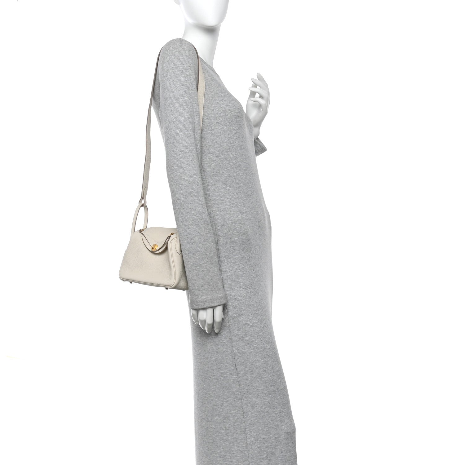 Hermes Taurillon Clemence Mini Lindy 20 Craie 2 of 11