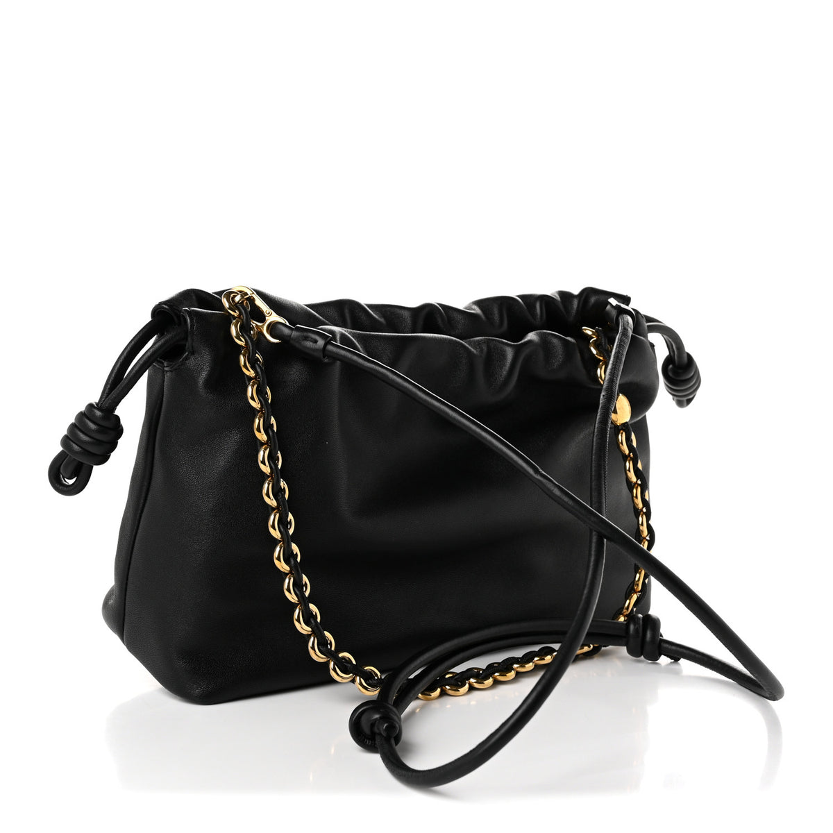 Mellow Nappa Medium Donut Chain Flamenco Knot Clutch Black