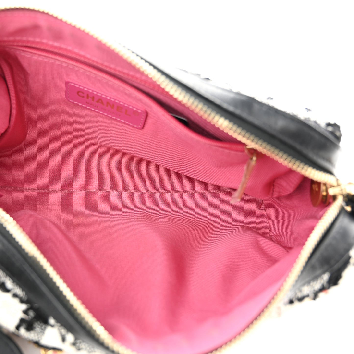Tweed Calfskin Signe Bowling Bag White Black
