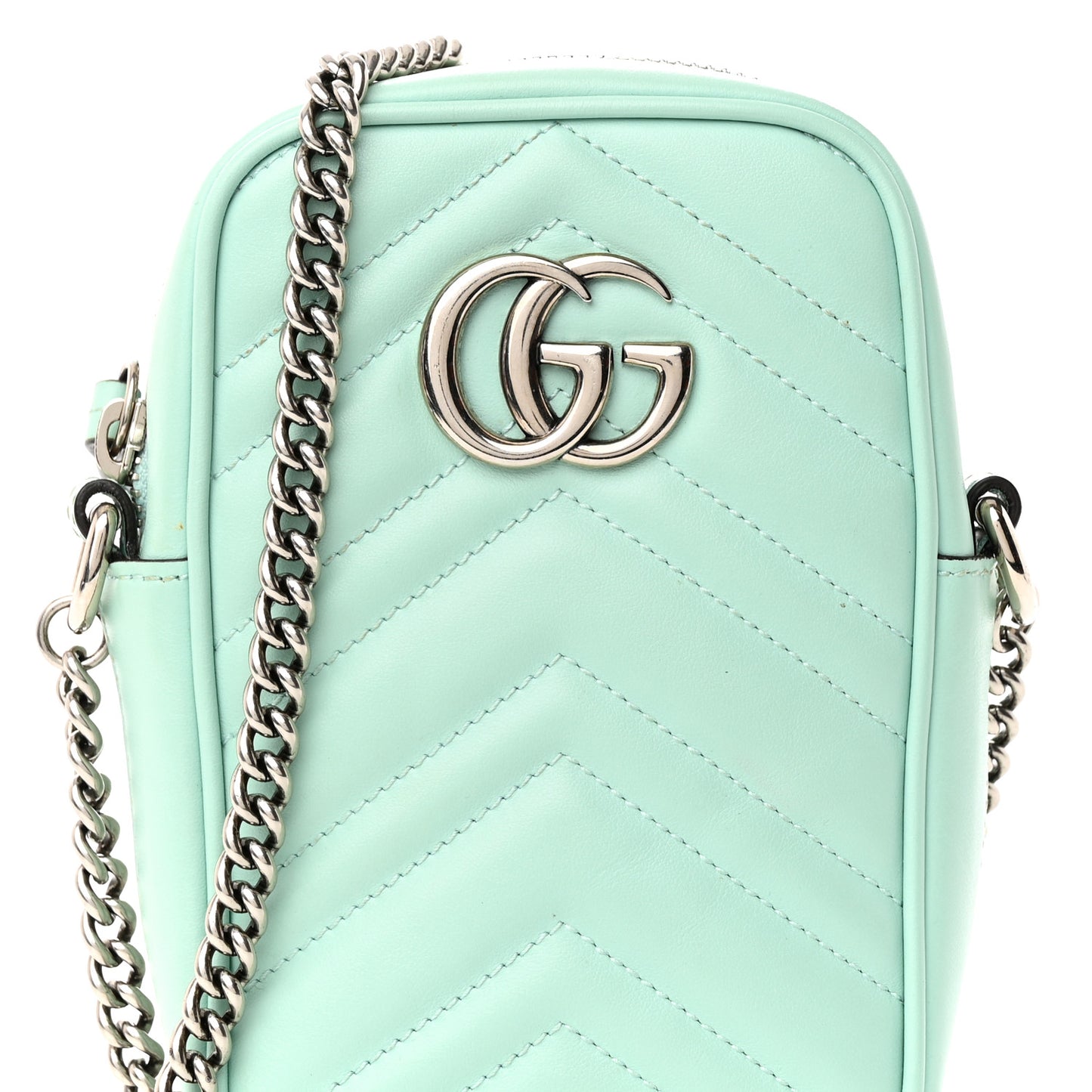 Calfskin Matelasse Mini GG Marmont Crossbody Bag Water Green