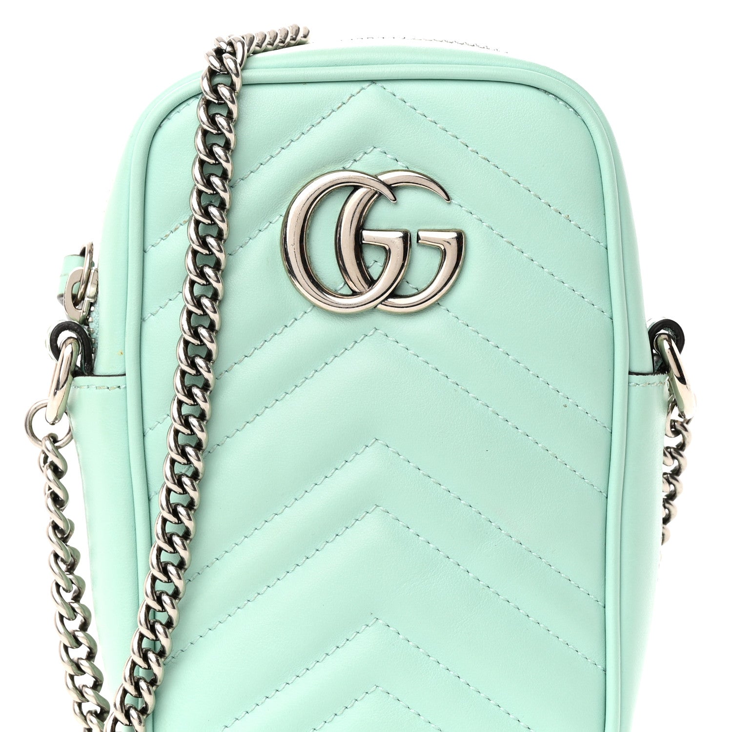 Gucci Calfskin Matelasse Mini GG Marmont Crossbody Bag Water Green 8 of 13