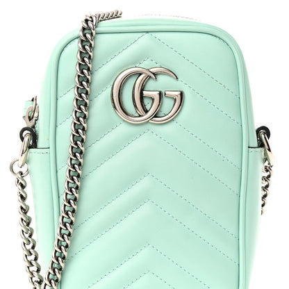 Gucci Calfskin Matelasse Mini GG Marmont Crossbody Bag Water Green 8 of 13