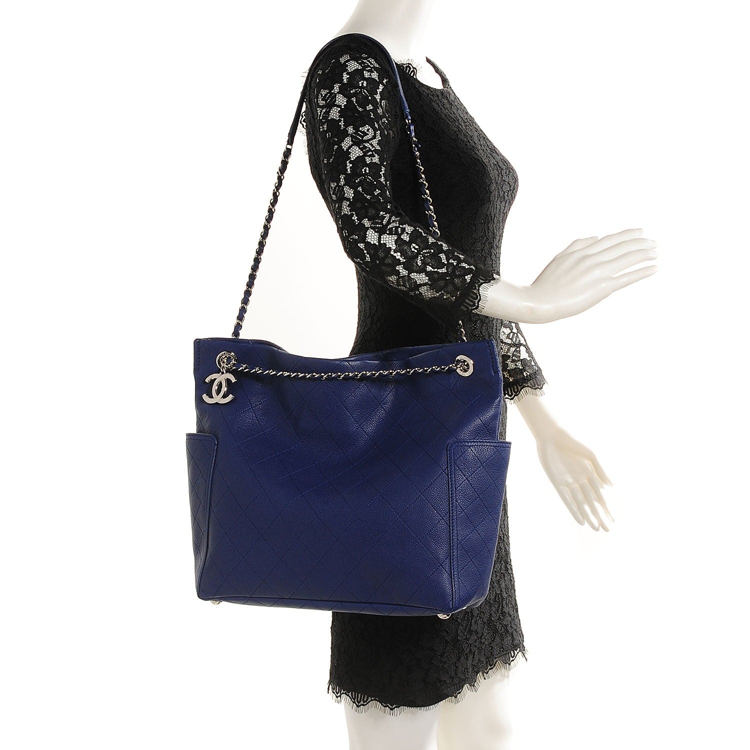 Chanel Caviar Stitched Large CC Pocket Hobo Dark Blue 2 of 7